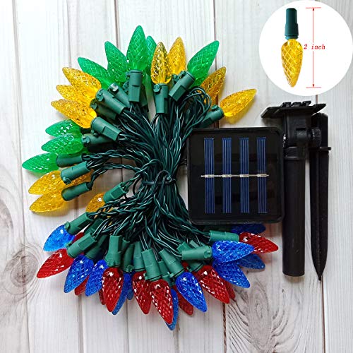 Image of 2 Pack Solar Christmas Lights Outdoor C6 Strawberry String Lights, LED Christmas Fairy Lights 50 LEDs Solar Operated Rechargeable Garden Lights for Christmas Tree, Arbor Decor (Multicolor, 8 Modes)