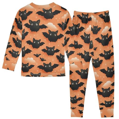 Pajama Sets Long Sleeve Flying Bats on Orange Soft Comfy Sleepwear 2 Piece PJS 3-8T3