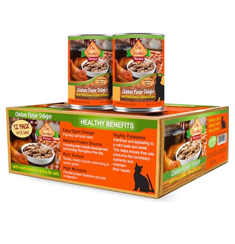 Image of Scoochie Pet Products Chef Scoochie's Tender Chicken Chunks in Gravy Wet Cat Food - Easy Open Pop-Top Cans - Protein & Essential Nutrients - Gourmet Meal for Indoor & Outdoor Cats 12 Cans (14 oz e.)