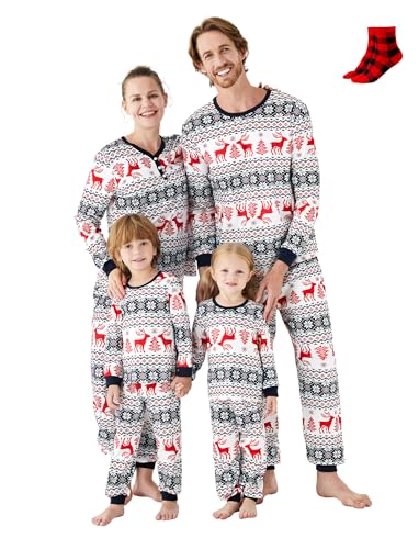 PATPAT - Pijama de Navidad de la Familia, Conjuntos de Estampado de Renos y Copos de Nieve, Conjunto de Pijamas para Parejas y niños para Navidad