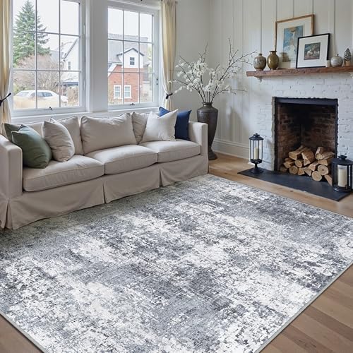 Sage Green Area Rug 6x9 Living Room Washable Carpet Vintage Distressed Non Slip Bedroom Carpet Neutral Low Pile Retro Floral Farmhouse Large Rug Home Office Dining Room Playroom 6' x 9' (Rec