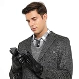 ZLUXURQ Guantes de conducción de invierno con pantalla táctil de piel de cordero suave negro para hombre, cómodos y cálidos.