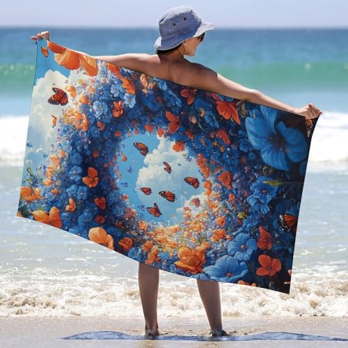 Serviette de plage microfibre imprimé papillon drap de bain compact 130x80cm