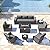 Kullavik 10 Pieces Outdoor Patio Furniture Set,PE Wicker Rattan Sectional Sofa Patio Conversation Sets with 43" 55000BTU Gas Propane Fire Pit Table,Swivel Rocking Chairs Set,Grey