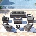 Kullavik 10 Pieces Outdoor Patio Furniture Set,PE Wicker Rattan Sectional Sofa Patio Conversation Sets with 43" 55000BTU Gas Propane Fire Pit Table,Swivel Rocking Chairs Set,Grey