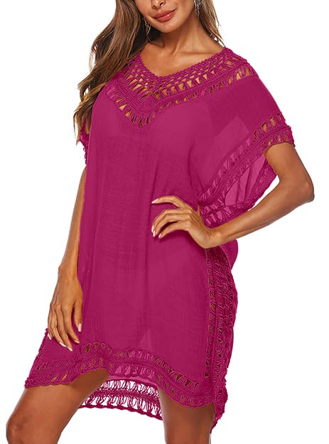 Salida de baño rosa vestido de playa para mujer túnica ligera talla única