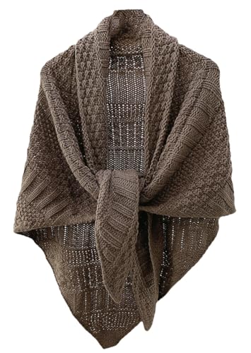 Women's Triangle Knotted Shawl Wraps Casual Knitted Sweater Scarf Retro Cardigan Cape Travel Stoles Shoulder Tops