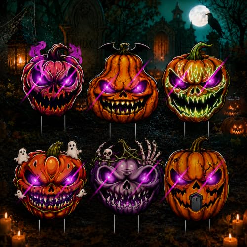 6-Count DLPL LED Light-Up Halloween Pumpkin Yard Signs w/ Stakes - image 1