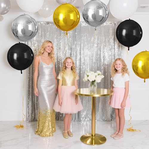 Image of 9 Pcs Black Gold Silver Round Foil Balloons,22 Inch Round Balloons