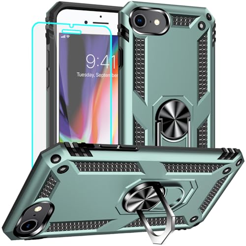 Coque antichoc militaire iPhone 8 7 SE avec bague métallique de soutien arrière