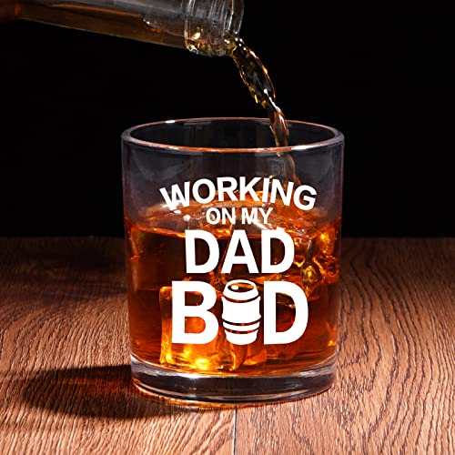 Modwnfy Father's Day Gifts For Dad, Dad Whiskey Glass, Funny Old Fashioned Glass For Dad Papa Father From Daughter Son, Dad Gift For Birthday Christmas, Working On My Dad Bod, 10 Oz #TOP1