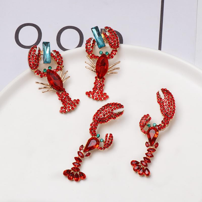 Exaggerated Creative Enamel Lobster Crab Dangle Drop Earrings Colorful Bohemia Rhinestone Lobster Crayfish Animals Stud Earrings for Women Summer Beach Holiday Party Vacation Jewelry Gifts4