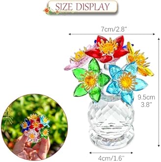 KRISININE Crystal Christmas Flower Figurine with Vase Base 3.8in Tall Multicolor Glass Flower Figurine Collectibles Home Decor for Christmas(Colorful)