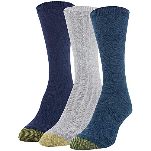 Gold Toe Women's Ultra Soft Textured Crew Socks, 3 Pairs, Deep Teal, Light Grey, Peacoat, Shoe Size: 6-9