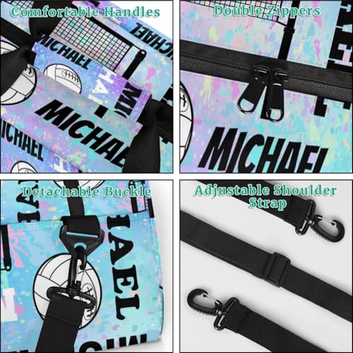 Custom Volleyball Gym Bag Duffel Bag with Your Name, Personalized Sport Bags Customized Travel Weekender Bags for Women Men, Blue Purple4