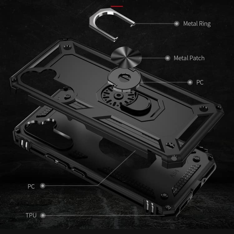 Image of Back Cover for Samsung Galaxy A54 5G | Rugged Armor Case with Ring Stand | 360 Protection | Shockproof | Camera & Screen Guard (PC, Black)