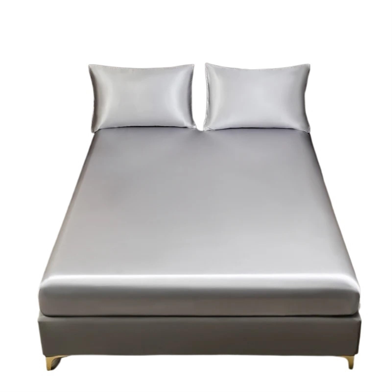 LPHFDCS Silk Bed Sheets 1Pc Satin Fitted Sheet Solid Colour Twin Full Queen Ice Silk Mattress Cover Natural With Elastic Band Bed Sheet Ice Silk Sheets(Silver Gray,Full 137x190x30cm)