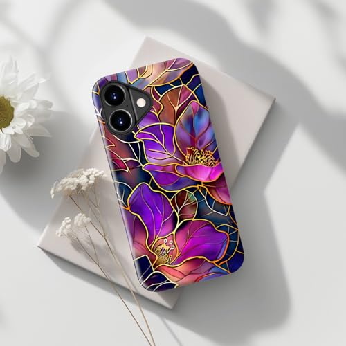 Image of Goodon for iPhone 17 Case Cute - Wireless Charging Compatible - Dual-Layer Hard Shell + Silicone Cover - Protective Phone Case with Trendy Designs for Women - Blooming Purple Flowers | Dual-Layer Hard Shell + Silicone, Slim Fit Protective Phone Cover with Wildflower Designs for Women Girls
