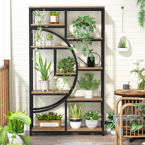 Image of Tribesigns Bookshelf Industrial 5 Tier Etagere Bookcase, Freestanding Tall Bookshelves Display Shelf Storage Organizer with 9-Open Storage Shelf for Living Room, Bedroom (Light Oak)