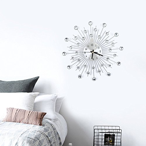 lyrlody Modern 3D DIY Wall Clock, Non-Ticking, Handcrafted Diamond Beaded Crystal Jeweled Sunburst, Silver, 30x30cm - Image 2