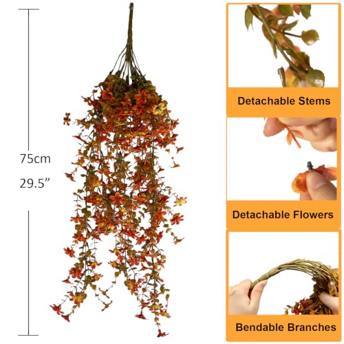 Sunnaria 2pcs Artificial Fall Hanging Flowers for Outdoors, UV-Resistant Faux Autumn Mums for Outdoor Planters, Window Boxes, Hanging Baskets, Porch, Patio, Garden & Indoor Decor — view 3