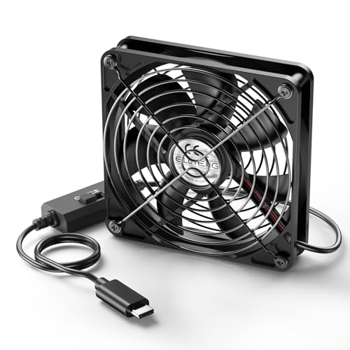 ELUTENG Ventilateur USB C de 140 mm avec 3 vitesses, ventilateur de PC de type C alimenté par boîtier de 5 V, ventilateur de refroidissement portable...