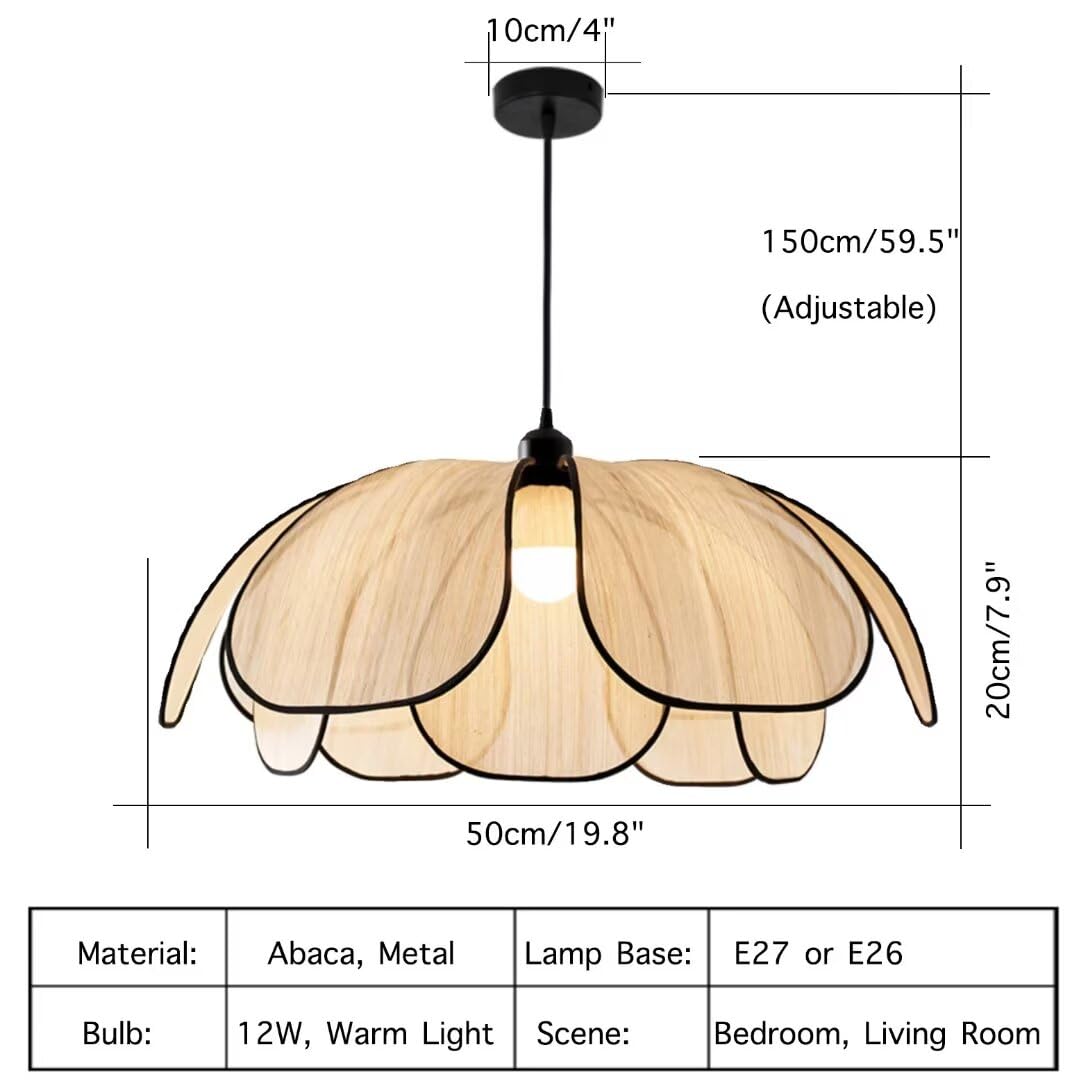 Płatek abaki lampa wisząca prosta sztuka lampa wisząca z płatkami naturalne światło sufitowe lampa sufitowa dekoracyjny żyrandol do sypialni salon jadalnia 50cm