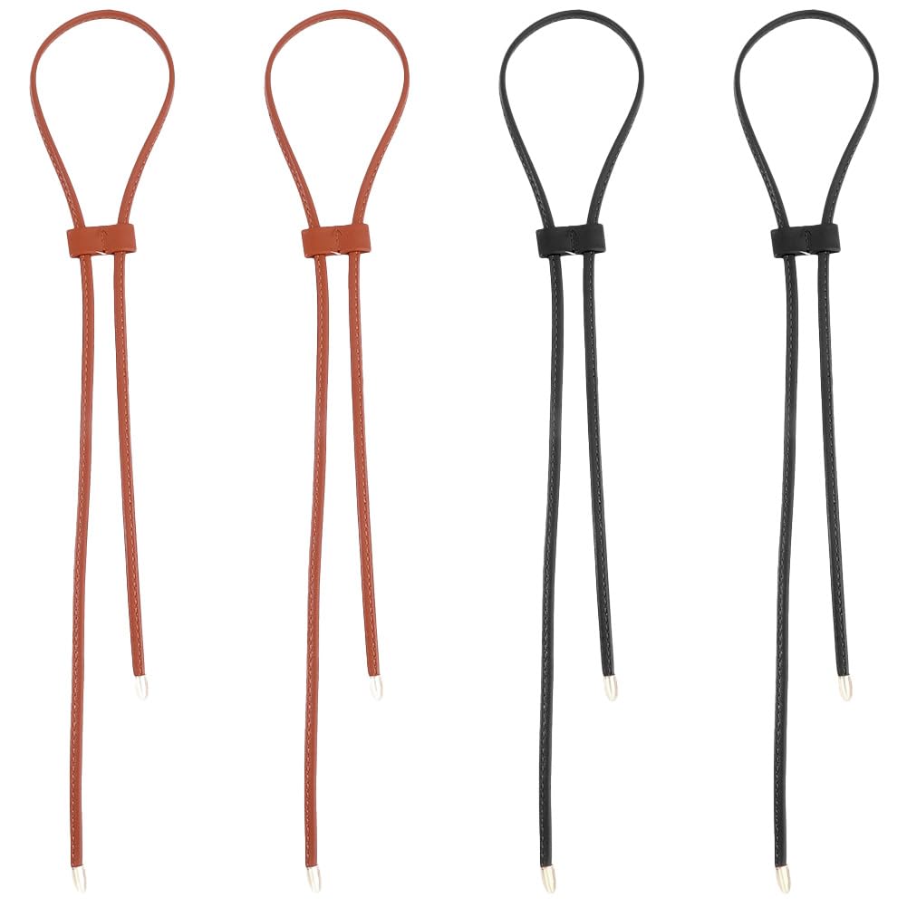 CALFOVERA 4PCS PU Leather Drawstring Strap for Bucket Bag 2 Colors 98cm Detachable Leather Pull String Strap Replacement Backpack Drawstring Cord for Crochet Fringe Bag Bunches Pocket
