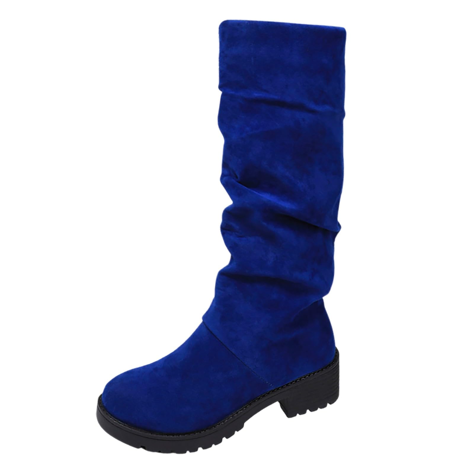 Botas altas hasta la pantorrilla para mujer, elegante moda otoñal con tacón cómodo, botas informales de terciopelo ideales para vaqueros de invierno