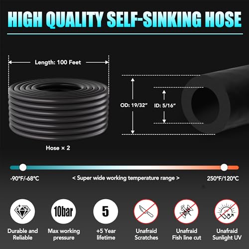 HQUA PAS20 Pond & Lake Aeration System for Up to 3 Acre, 3/4 HP Compressor + Two 100' Weighted Tubing + 2 Diffusers