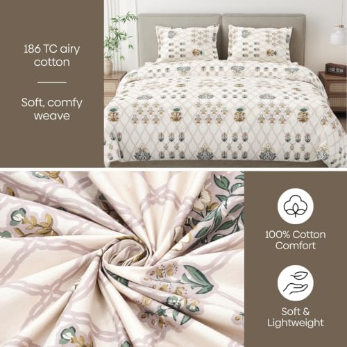 Image of Haus & Kinder Double Bed Bedsheet for Queen Size Bed, Queen Size Bed Sheet with 2 Pillow Covers 90 Inch x 100 Inch | Premium Soft & Silky Pure Cotton 186 TC Double Bedsheet | Secret Garden