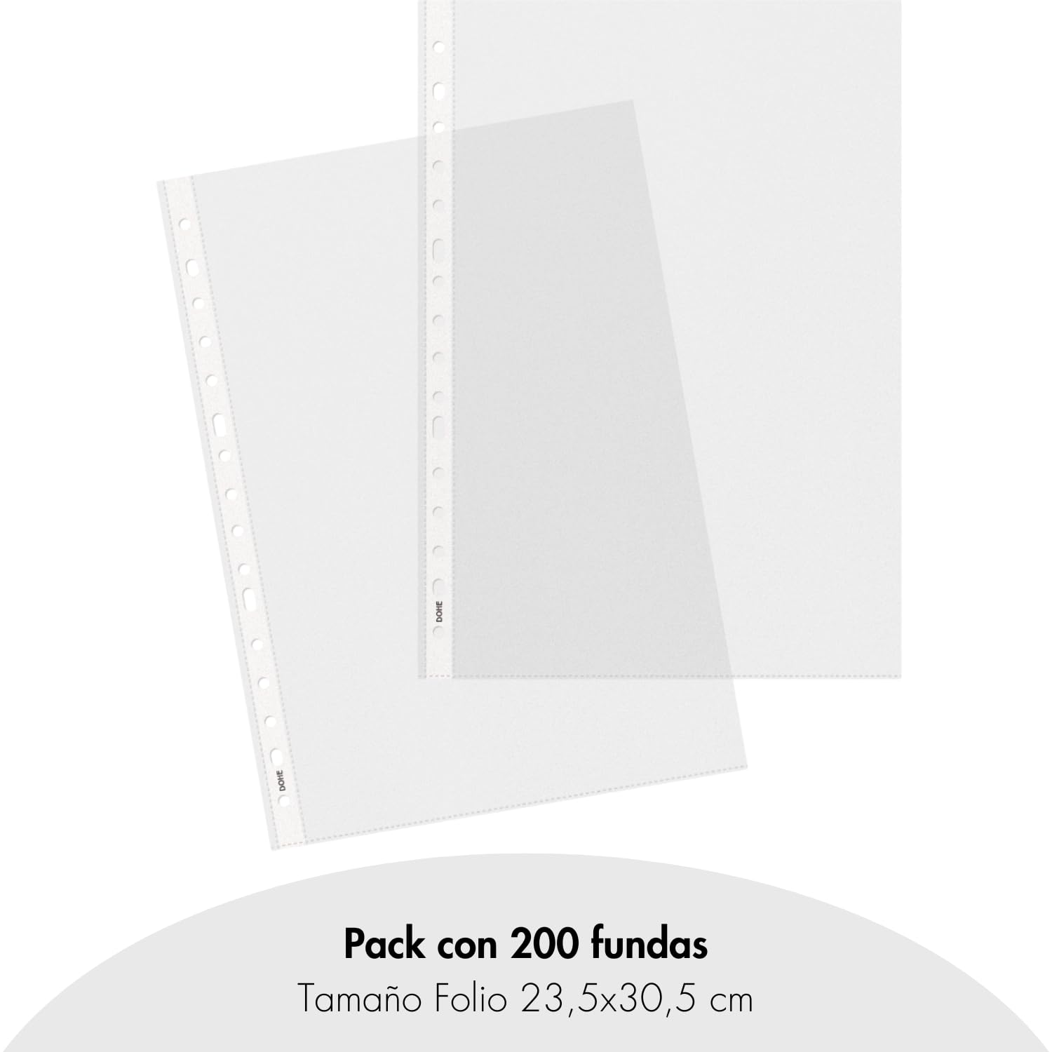 Dohe, Transparent Plastic Sleeves (200 pcs.), Folio Size 23.5x33 cm, Multi-Drill 16 Perforations, Polypropylene, Orange Skin - Image 2