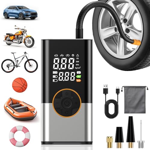 Draagbare Bandenpomp, 150 Psi, Draadloze Autobandenluchtpomp Met Manometer En Ledlicht 2 X Sneller Oppompen Elektrische Luchtcompressor Voor Auto Fiets Motorfiets Bal