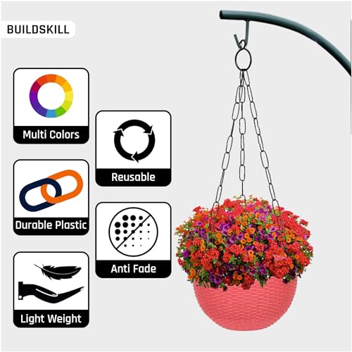BUILDSKILL Euro Hanging Pots for Plants - Durable Plastic 7 Flower Pot with Drain Holes, Lightweight, UV-Resistant for Indoor & Outdoor Gardening, Balcony, Patio (Set of 6)
