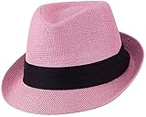 Ashen Fane Kid's Paper Straw with Black Band Fedora Hat, Pink