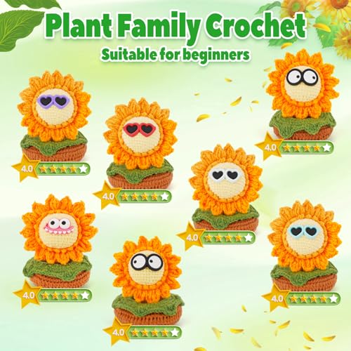 Image of WILSHIN Crochet Kit for Beginners - 3-Pack Sunflower Amigurumi Starter Set with Step-by-Step Video Tutorials, 50% Extra Yarn & Complete Tools - DIY Craft Gift for Adults