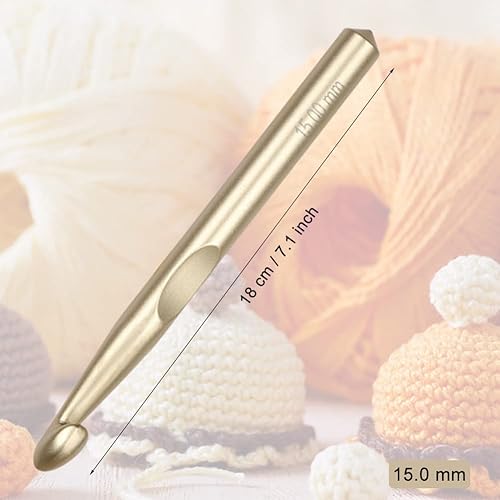 Miniatura 2 de QLRFFLJOY Aguja de ganchillo larga de 0.59 pulgadas, ganchos de ganchillo de metal de gran tamaño, herramientas de tejido de hilo para tejer mantas,