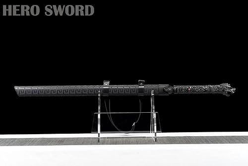 Miniatura 2 de Espada china de acero al manganeso de alto manganeso negro Tang Dao - Espada china lista para combate, cuchillos de hoja afilada de espiga completa