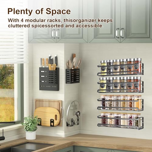 Spice Rack Wall Mounted 4 Pack, Space-Saving Spice Organiser with Adhesive and Screws – Spice Jar Storage Shelf for Inside Cupboard & Kitchen Door(Black) - Image 5
