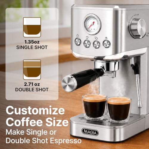 Image of Zulay Magia Compact Espresso Machine - 20 Bar Small Espresso Machine with Milk Frother Steam, Latte & Cappuccino, Mini Espresso Machine 1350W Fast Heating, 40oz Water Tank, Stainless Steel - Silver