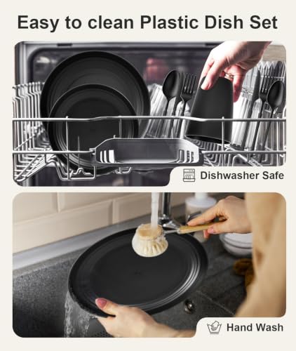 Quatish Juego de Platos y Bowls de Plástico de 48 Piezas para 6 Personas, Juegos de Vajilla, Negro miniatura 4