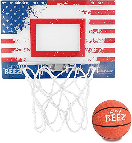 JaperBees Patriotic Mini Basketball Hoop Kids Over The Door & Wall-Mount w/Thick Shatterproof