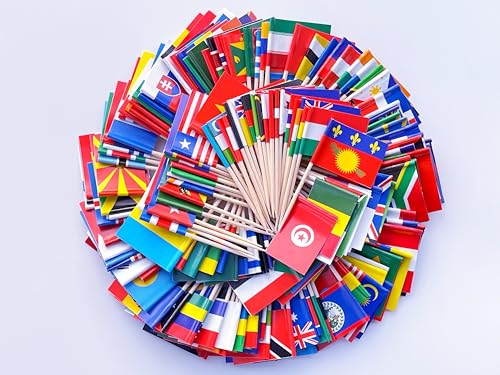 stidsds 200 Countries Toothpick Flags Mini Small Country National Cupcake Toppers Stick Flag World Festival Party Decoration(200 pcs)