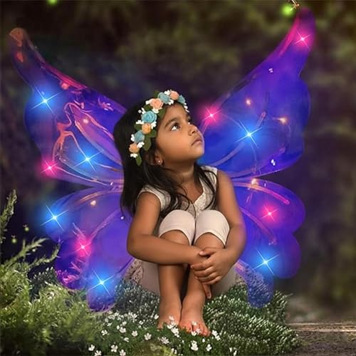 Image of Kidology Electric Butterfly Wings for Girls 3+ Years | LED Light-Up Moving Magical Fairy Wings with Music | Princess Costume Accessory for Halloween, Christmas & Birthday Parties