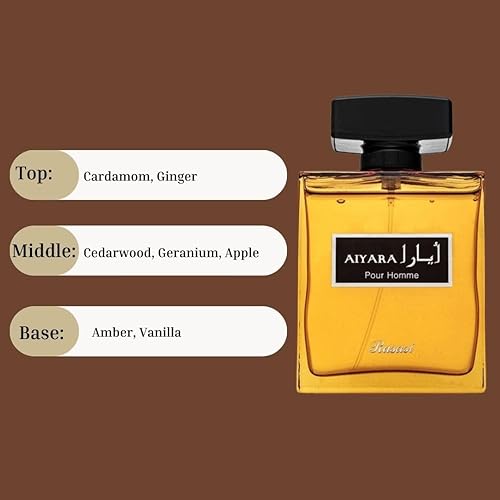 Miniatura 4 de RASASI Aiyara Eau De Parfum Spray 100ML (3.38 oz)  Perfume árabe de larga duración para hombres, fragancia picante, amaderada y dulce, aroma