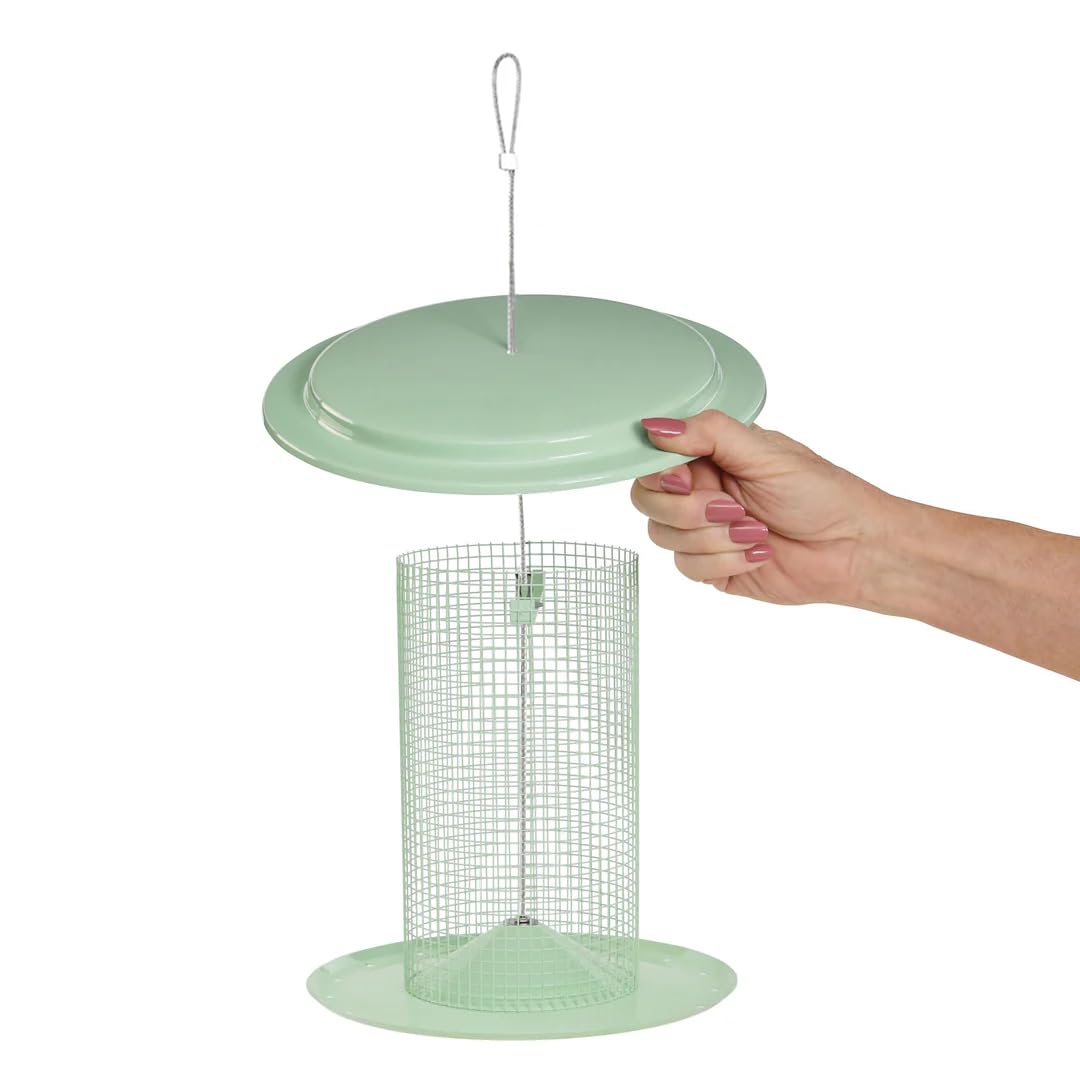 Birds Choice Modern Farmhouse Vogelfutterstation für Sonnenblumenkerne, Salbeigrün – inklusive Paracord-Aufhänger, 1,4 kg, Samenkapazität