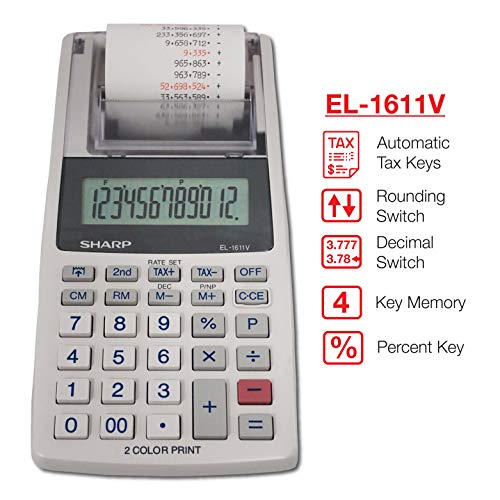 Sharp EL-1611V Handheld Portable Cordless 12 Digit Large Lcd Display Two-Color Printing Calculator thumb #2