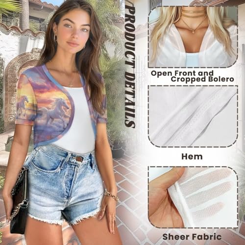 Image of Women's Shrug Short Sleeve Bolero Open Front Knit Party Tulle Cardigan Cropped Cardigan Shoulder Cover Up
