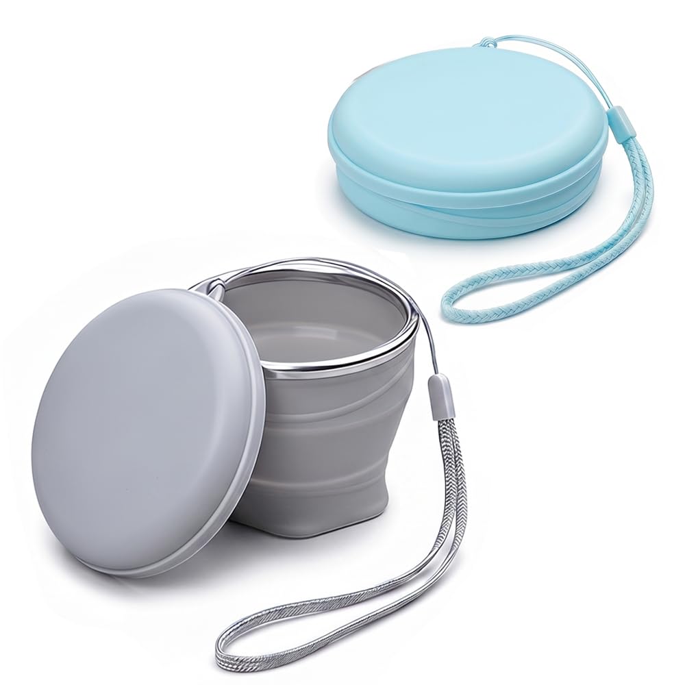 UNNESTAR 2Pcs Collapsible Coffee Cups– 180ml Silicone Travel Cup with Lid Lightweight Portable Camping Water Mugs for Outdoor