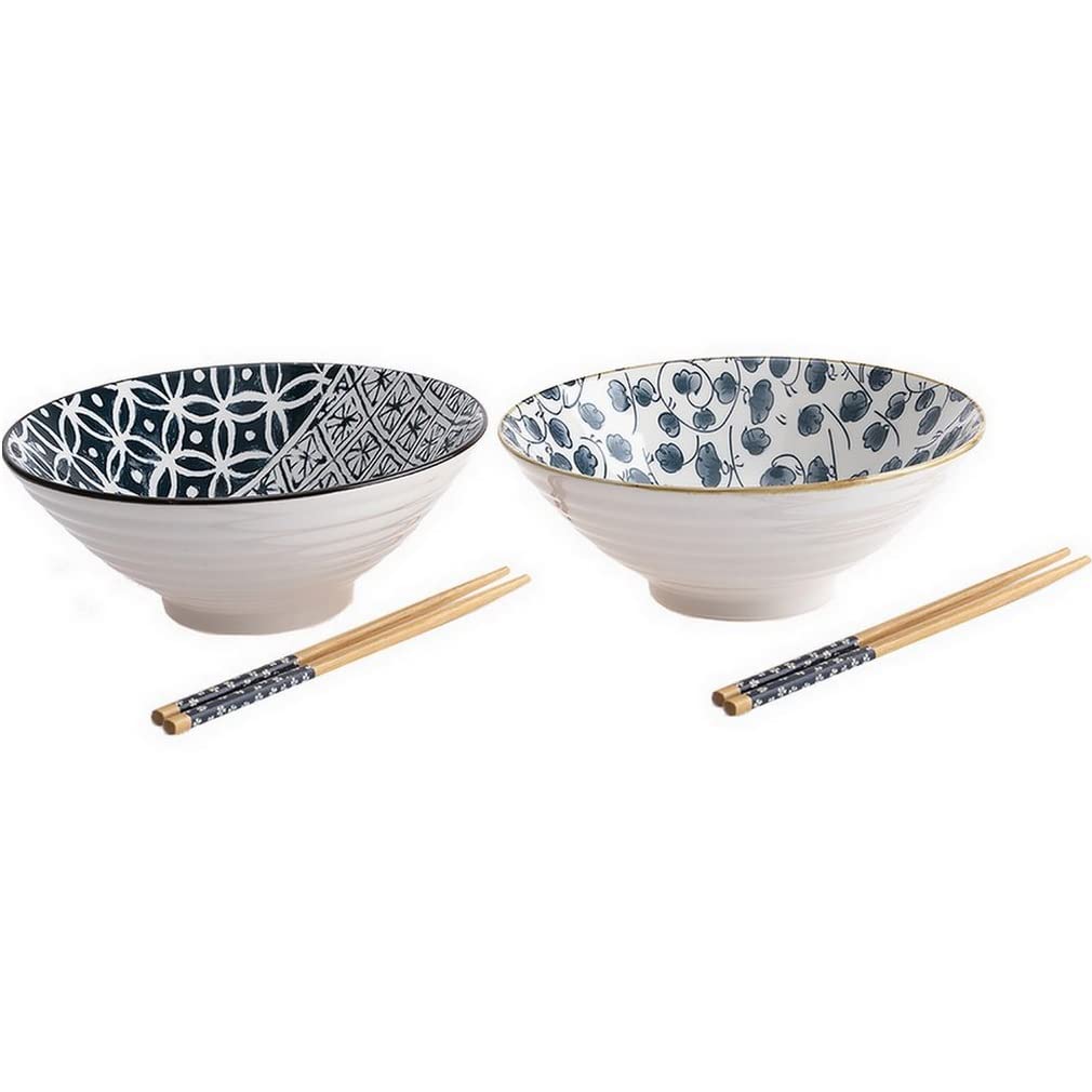 lachineuse - Cofanetto 2 ciotole in stile giapponese blu (diametro 20,5 cm) - Formato XXL - Ciotole per riso, colazione e zuppa - motivi tradizionali Zen - Ciotola asiatica giapponese asiatica -